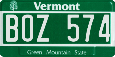 VT license plate BOZ574