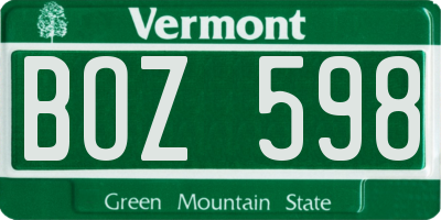 VT license plate BOZ598