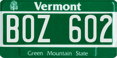 VT license plate BOZ602