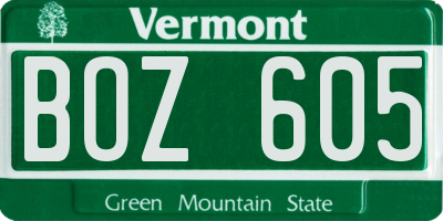 VT license plate BOZ605