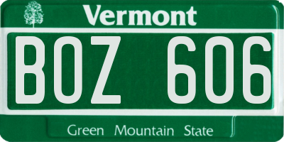VT license plate BOZ606