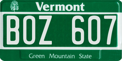 VT license plate BOZ607