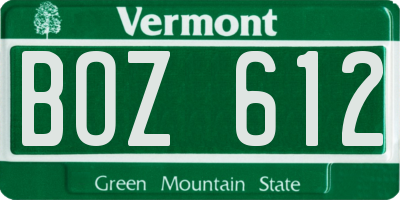 VT license plate BOZ612