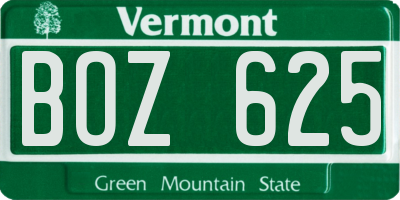 VT license plate BOZ625
