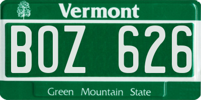 VT license plate BOZ626