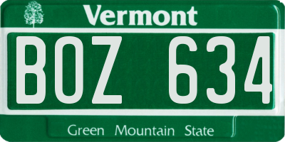 VT license plate BOZ634
