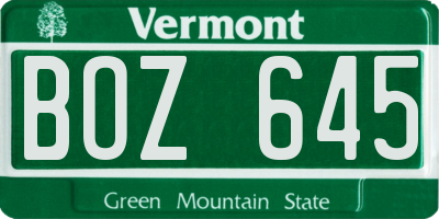 VT license plate BOZ645
