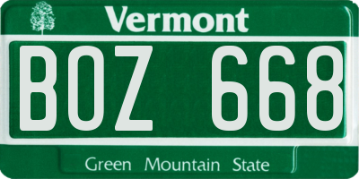 VT license plate BOZ668