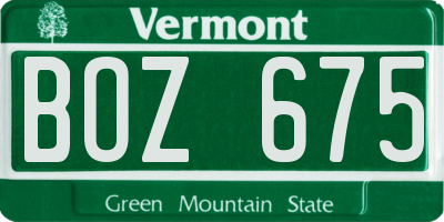 VT license plate BOZ675