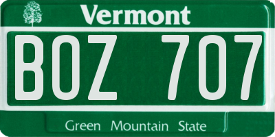 VT license plate BOZ707