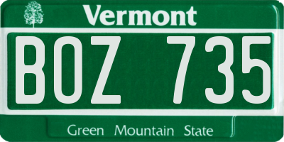 VT license plate BOZ735