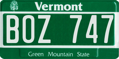 VT license plate BOZ747