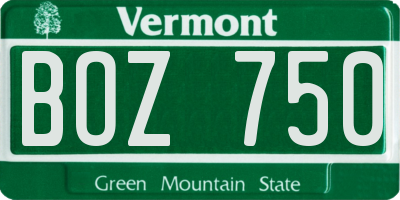 VT license plate BOZ750