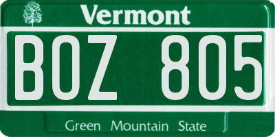 VT license plate BOZ805