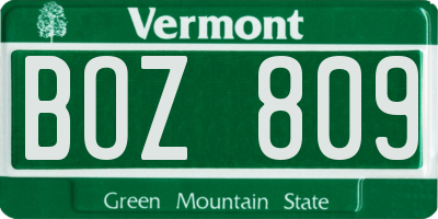VT license plate BOZ809