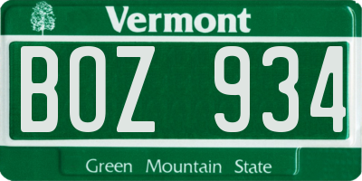 VT license plate BOZ934