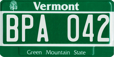 VT license plate BPA042