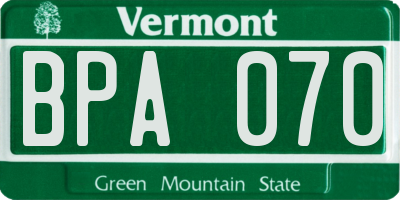 VT license plate BPA070