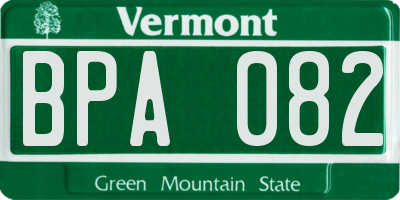 VT license plate BPA082