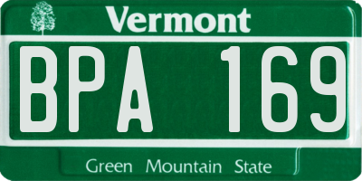 VT license plate BPA169