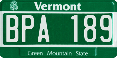 VT license plate BPA189
