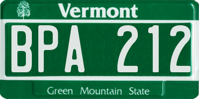 VT license plate BPA212