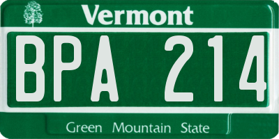 VT license plate BPA214
