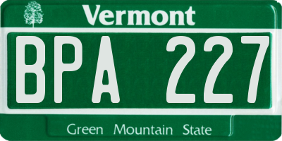 VT license plate BPA227