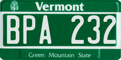 VT license plate BPA232
