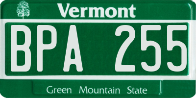 VT license plate BPA255
