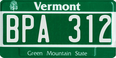VT license plate BPA312