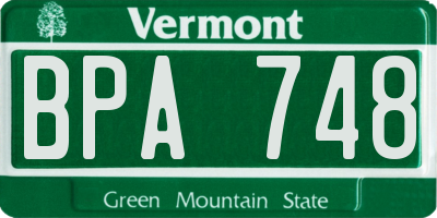 VT license plate BPA748