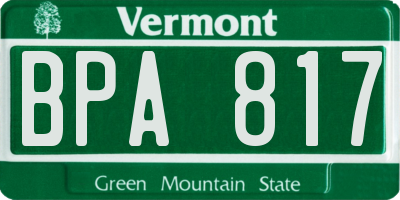 VT license plate BPA817