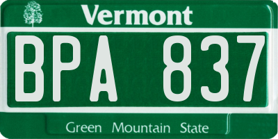 VT license plate BPA837