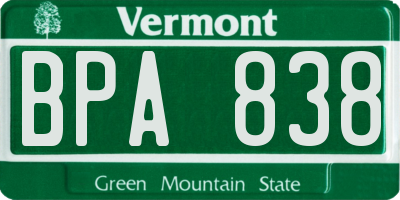 VT license plate BPA838
