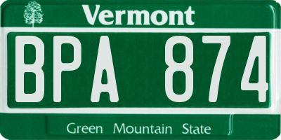 VT license plate BPA874