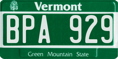VT license plate BPA929