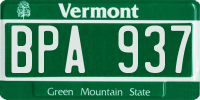 VT license plate BPA937