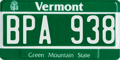 VT license plate BPA938