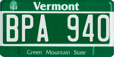 VT license plate BPA940