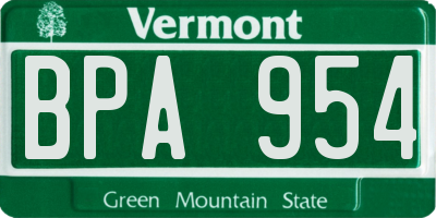 VT license plate BPA954