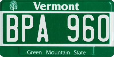 VT license plate BPA960