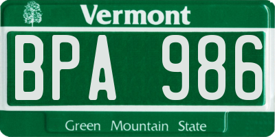 VT license plate BPA986