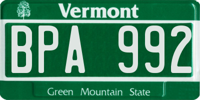 VT license plate BPA992