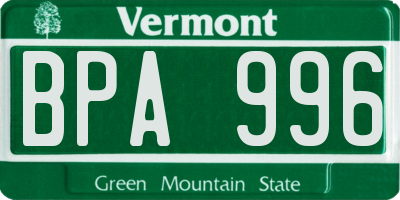 VT license plate BPA996