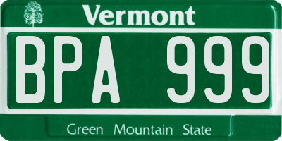 VT license plate BPA999
