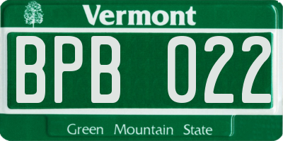 VT license plate BPB022