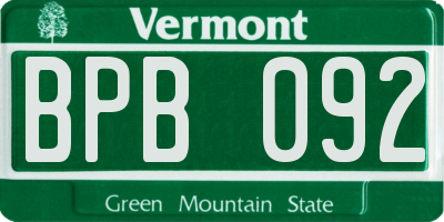 VT license plate BPB092