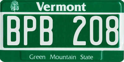 VT license plate BPB208