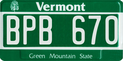 VT license plate BPB670